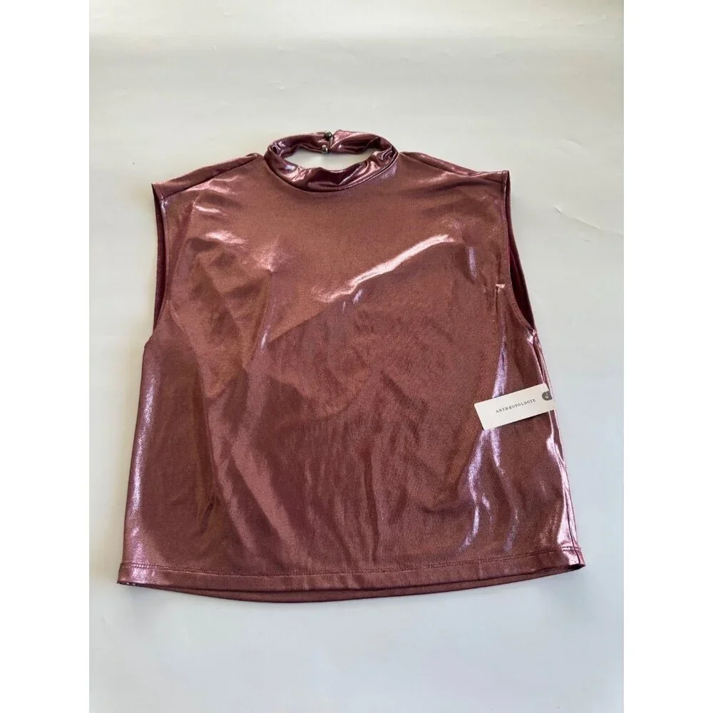 Anthropologie XS Cowl-Neck Liquid Shine Top Party Festival - Picture 2 of 9